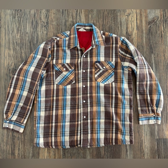 Vtg Key Imperial Flannel Shirt Jacket Shacket Mens Lg Pearl Snap Quilt Lined 90s - Picture 1 of 11